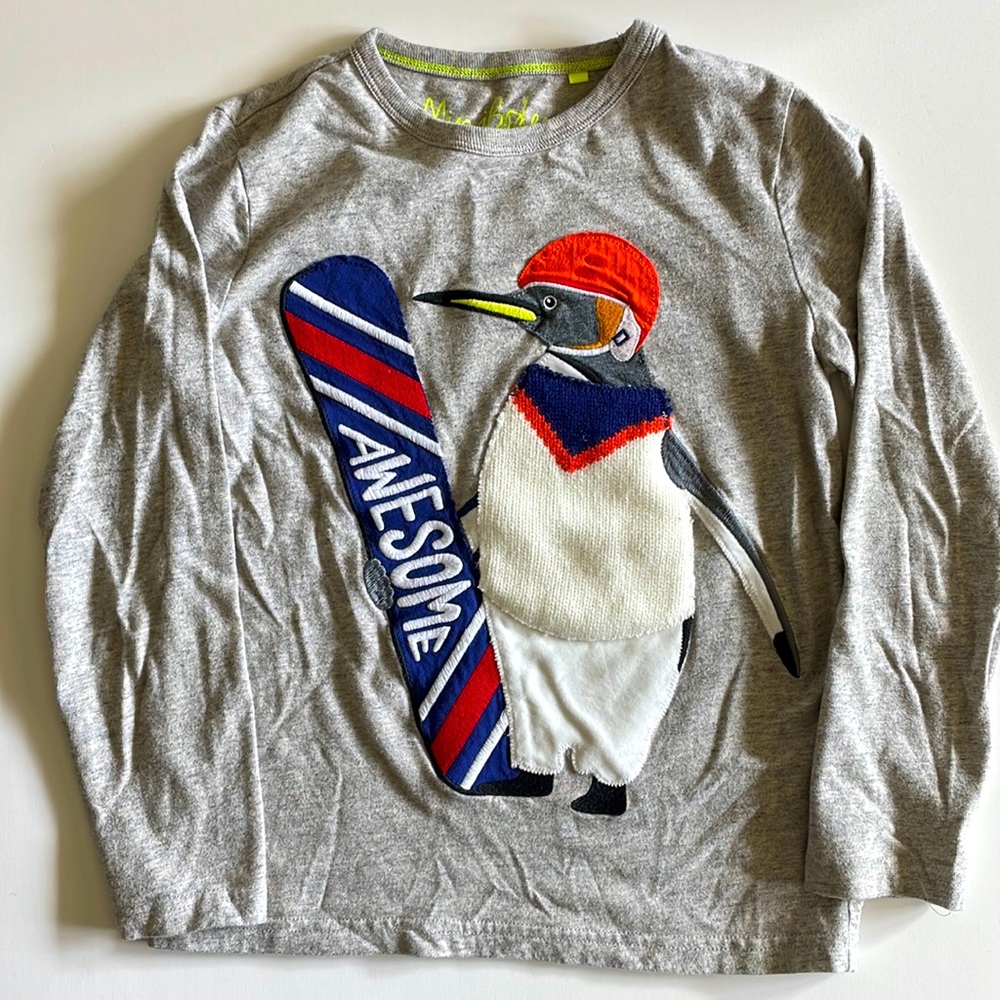 Mini Boden Boys Youth Size 8-9Y Big Applique Long-Sleeve Tee